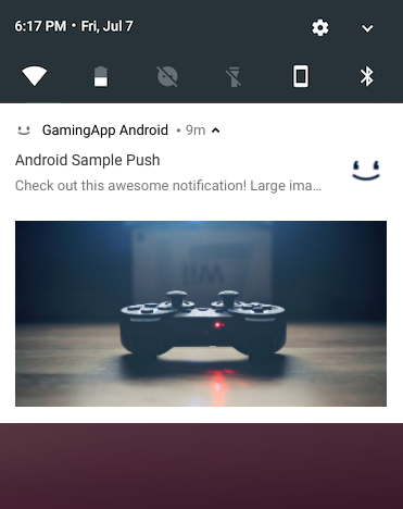 Android-Push-Benachrichtigung mit einem großen Bild unter dem Nachrichtentext.