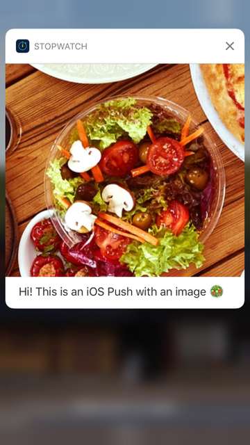iOS-Push-Benachrichtigung als Hard Push mit demselben Text wie die vorherige Nachricht und einem erweiterten Bild vor dem Text.