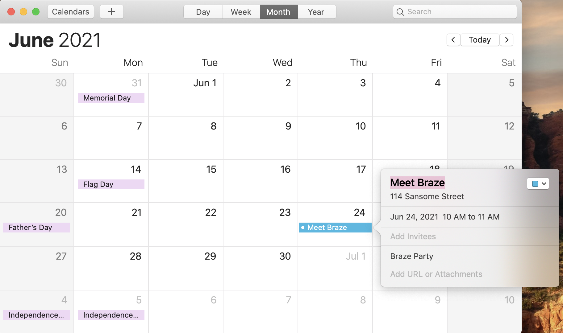 iCal-Kalender mit dem hinzugefügten Event.