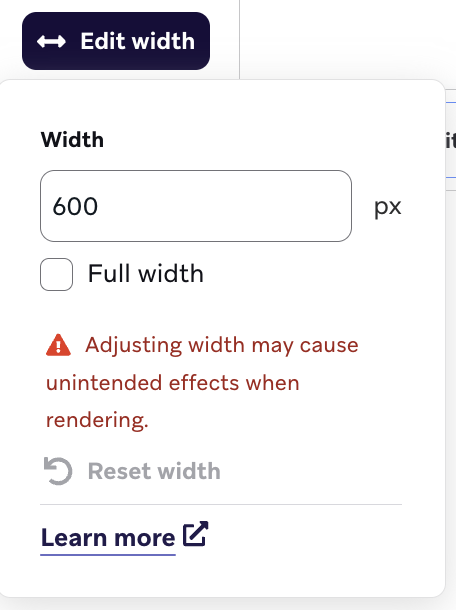 Ein doppelseitiger Pfeil mit einer Option zur Bearbeitung der Breite.