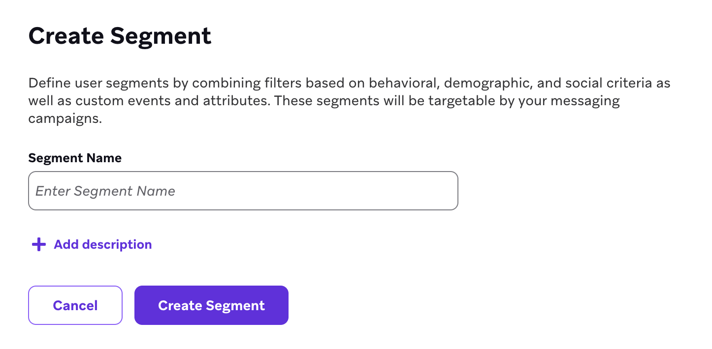Modal zum Erstellen eines Segments.