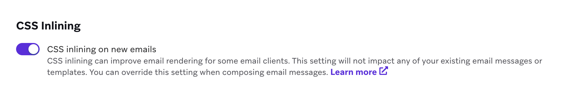 Option „Inline-CSS bei neuen E-Mails standardmäßig aktivieren“ in den E-Mail-Einstellungen.