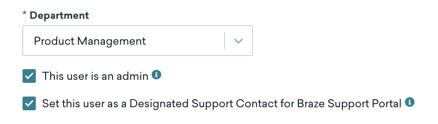 Das Kontrollkästchen zum Festlegen eines/einer Nutzer:in als designierten Support-Kontakt.