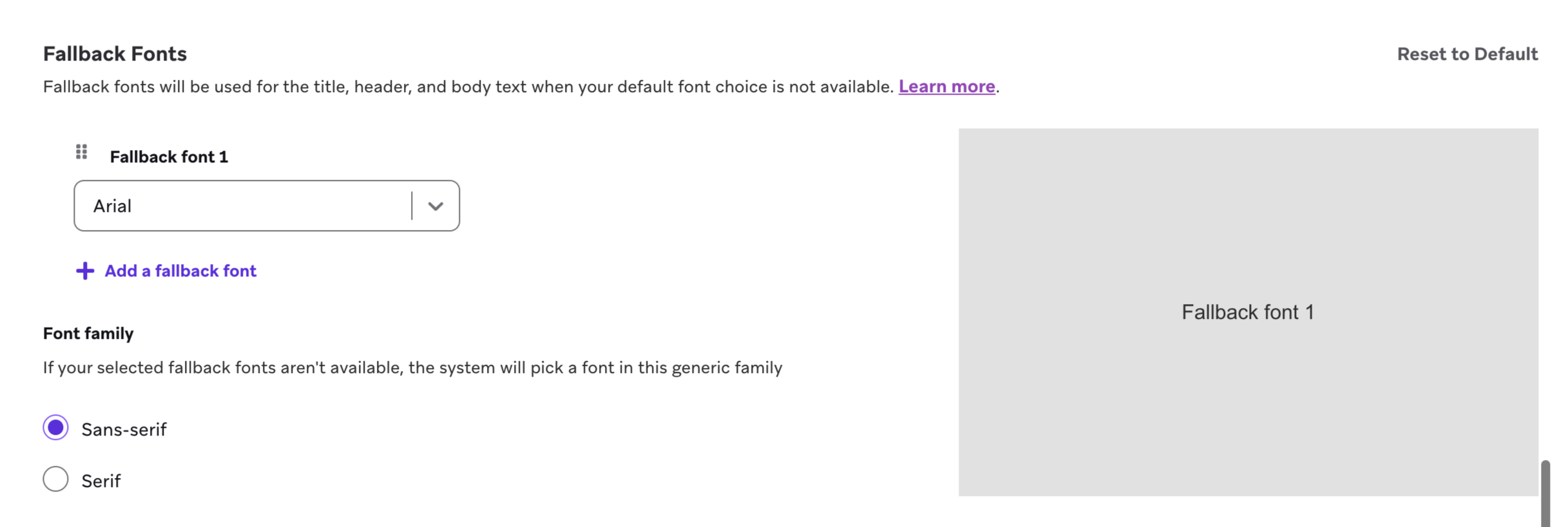 Ein Beispiel mit „Arial“ als Fallback-Schriftart und „Sans-serif“ als Schriftfamilie.