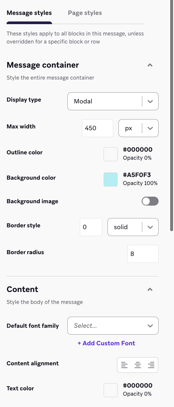 Tab „Message Styles“.