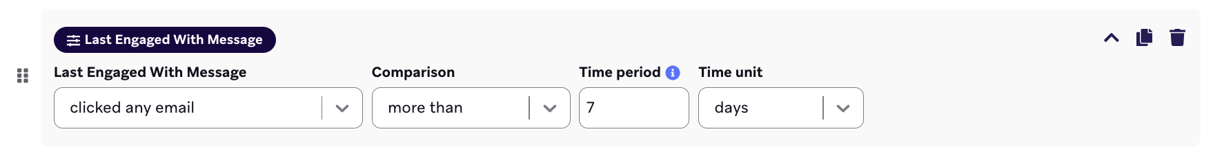 Seite „Segmentdetails“ mit dem ausgewählten Filter „Last Engaged with Message“.
