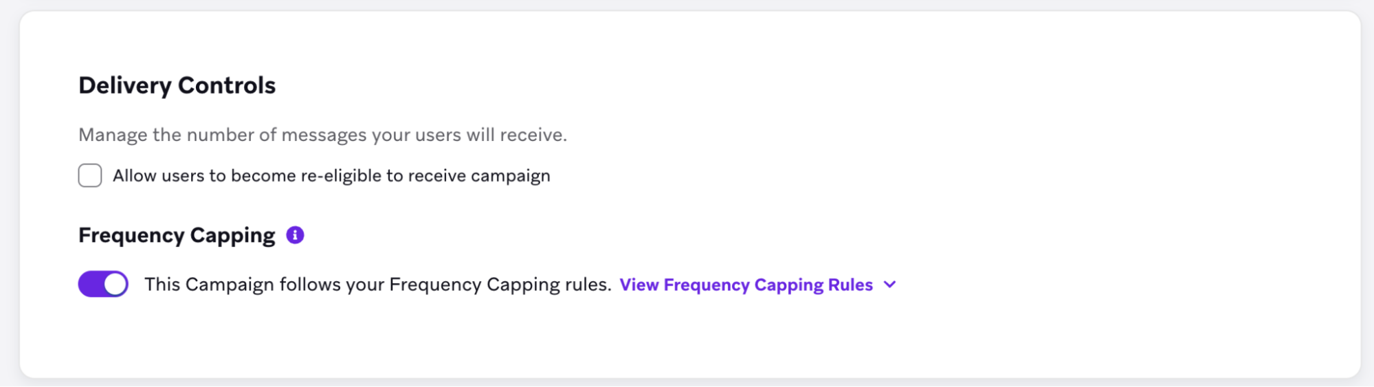 Zustellungs-Kontrollgruppen-Bereich mit aktiviertem Frequency-Capping.