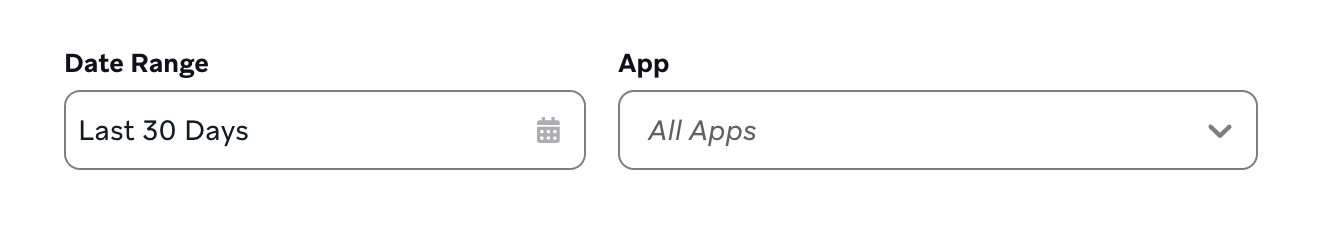Felder für Zeitraum und App im Home-Dashboard.