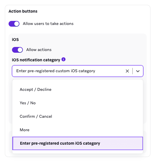 Dropdown-Menü für iOS Notification Category.