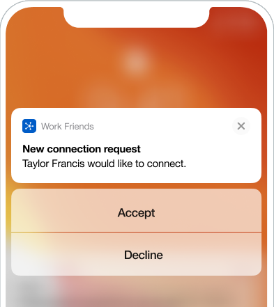 Eine iOS-Push-Benachrichtigung mit zwei Push-Action-Buttons: „Akzeptieren“ und „Ablehnen“.