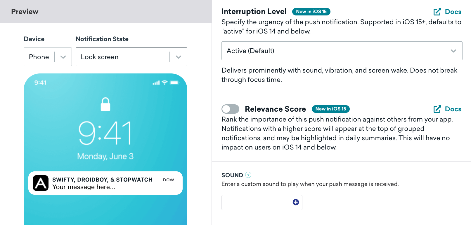 Der Push-Composer im Braze-Dashboard