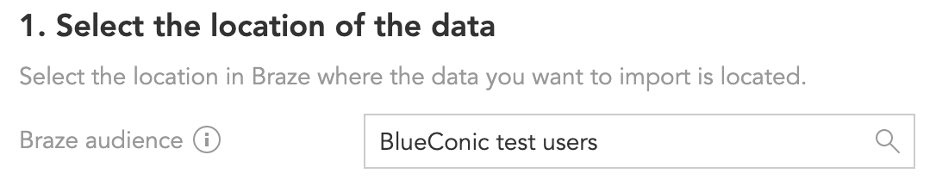 La audiencia de BlueConic Braze configurada como "Usuarios de prueba de BlueConic".