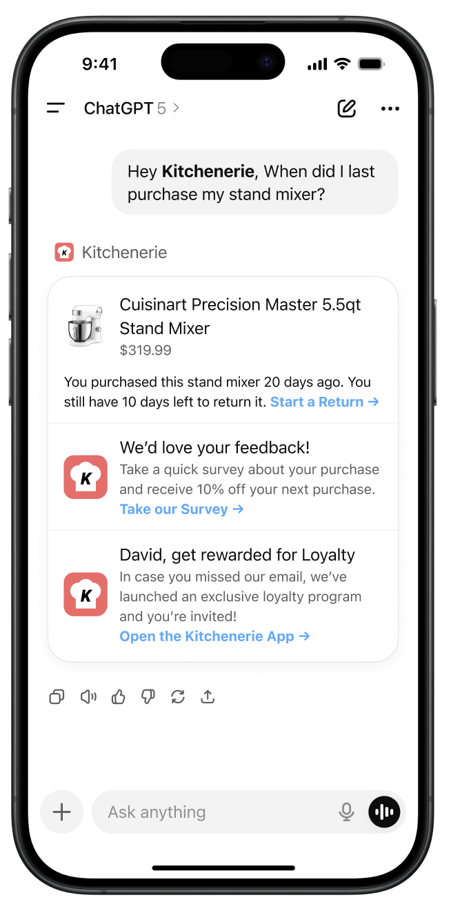 Una tarjeta de contenido integrada en la aplicación ChatGPT.