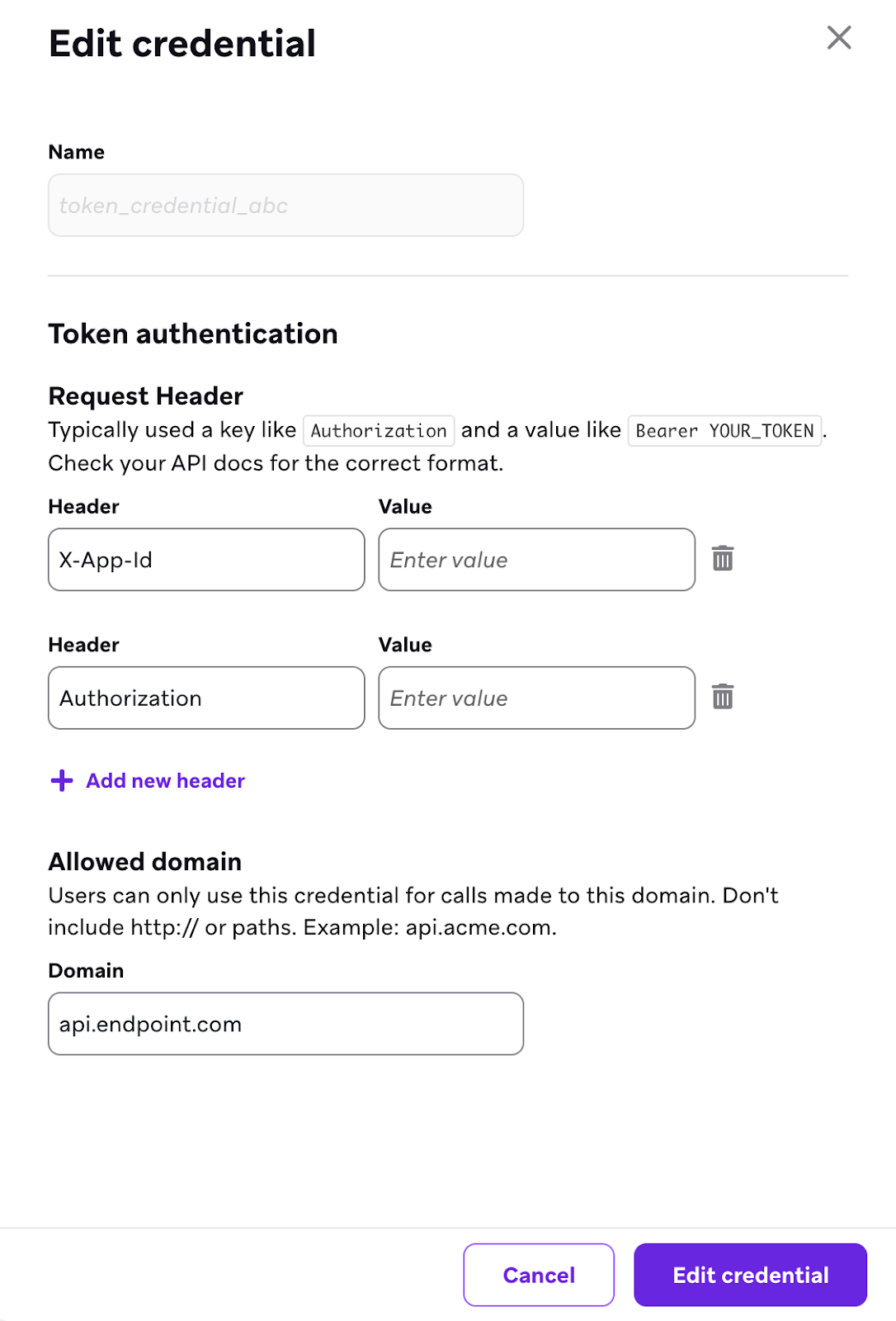 La opción de editar credenciales.