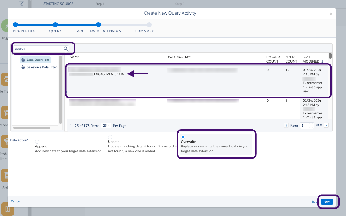 El nombre de la extensión de datos que coincide con la clave externa del ejemplo.