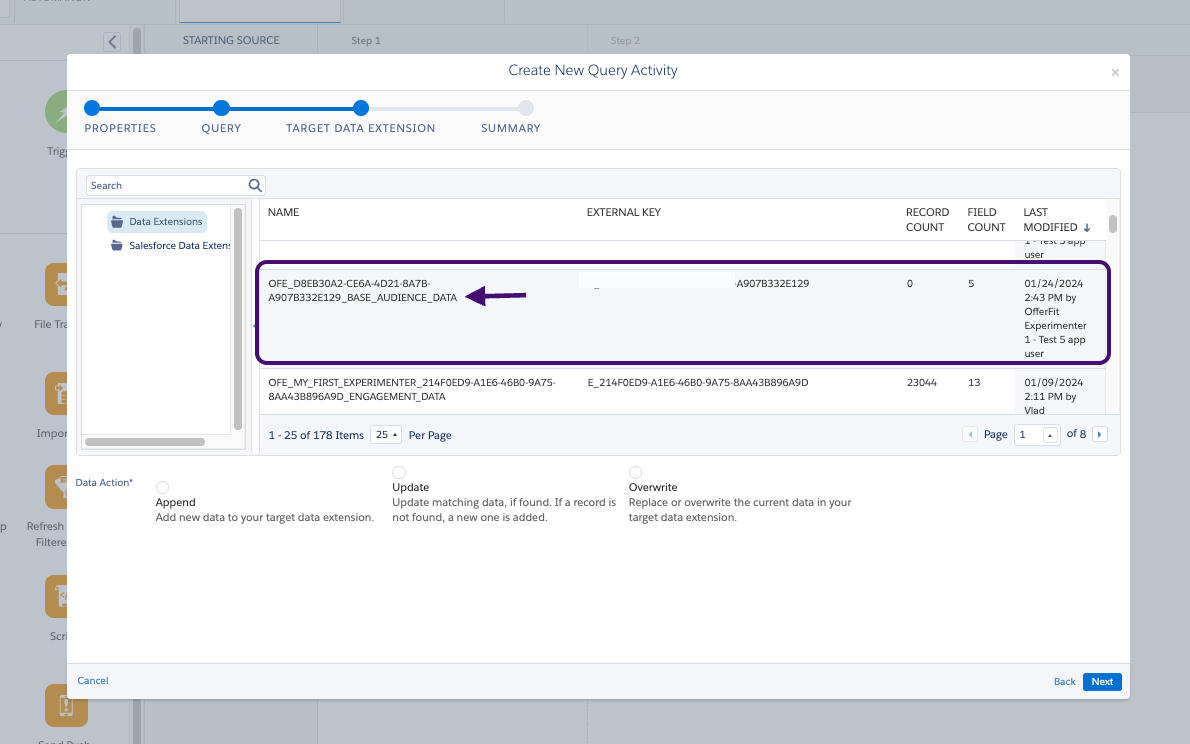 El nombre de la extensión de datos que coincide con la clave externa del ejemplo.