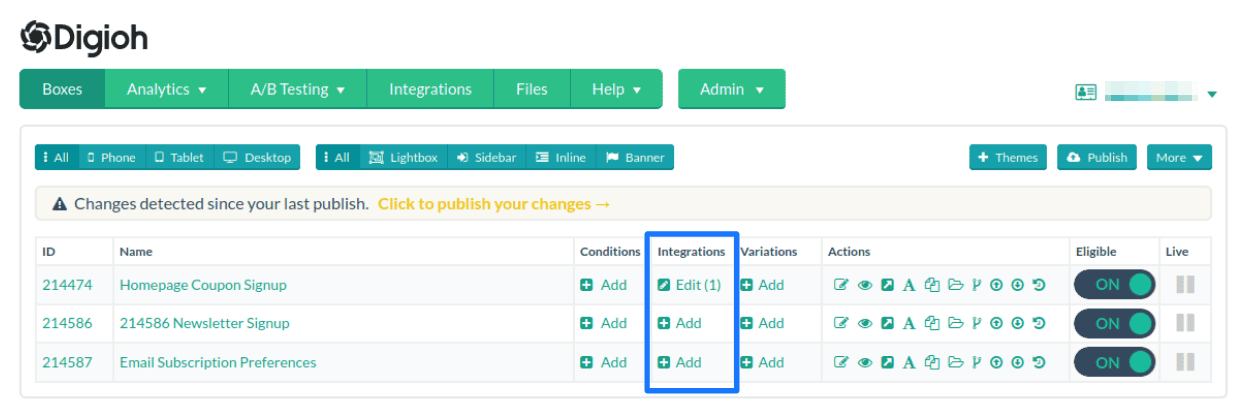 "Añadir la integración a un lightbox"