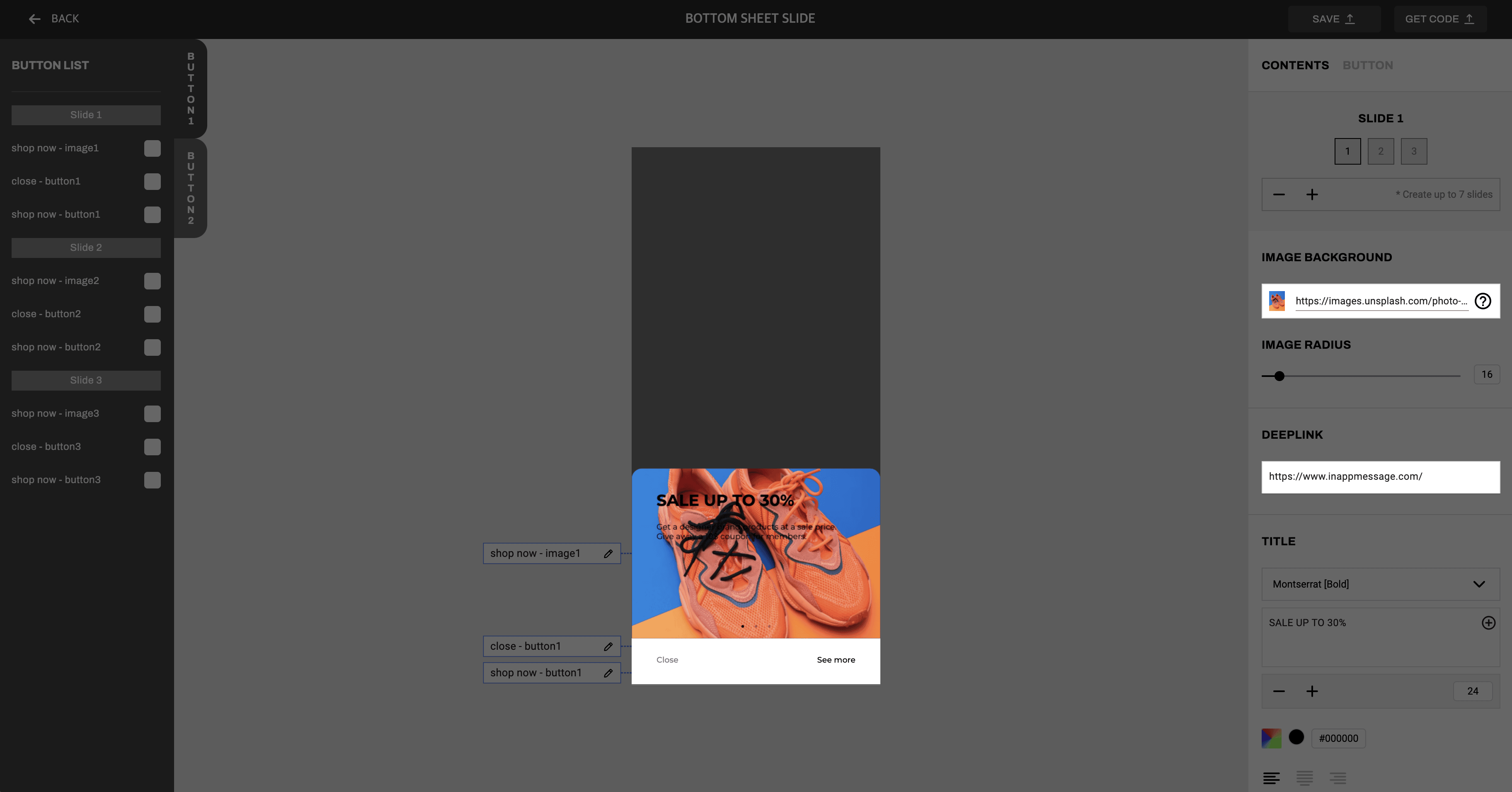 La interfaz de usuario de IAM Studio muestra las opciones para personalizar la imagen. Estas opciones incluyen la imagen, el radio de la imagen y la atenuación de la imagen.