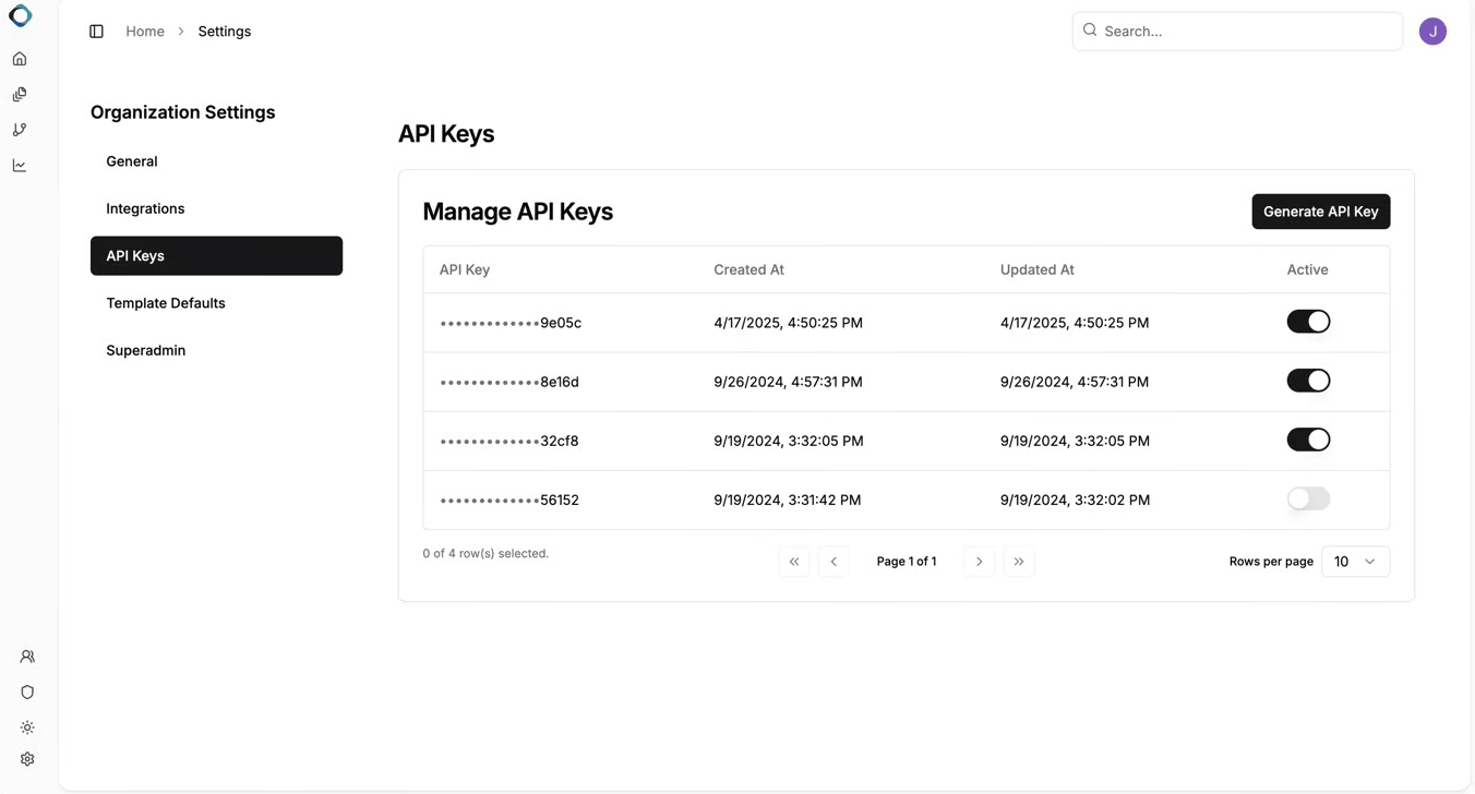 El formulario de la clave de API de Just Words.