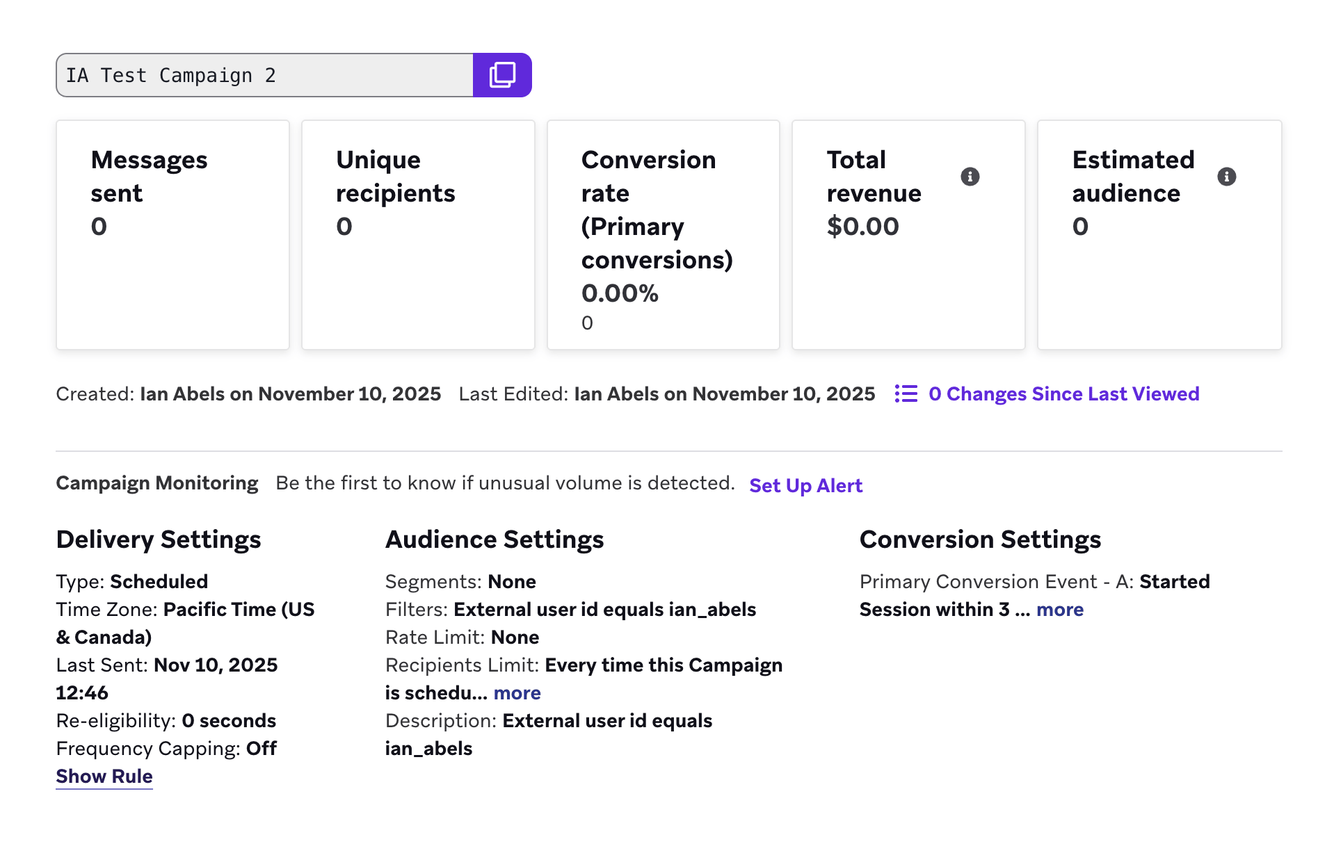 La sección Detalles de la campaña.
