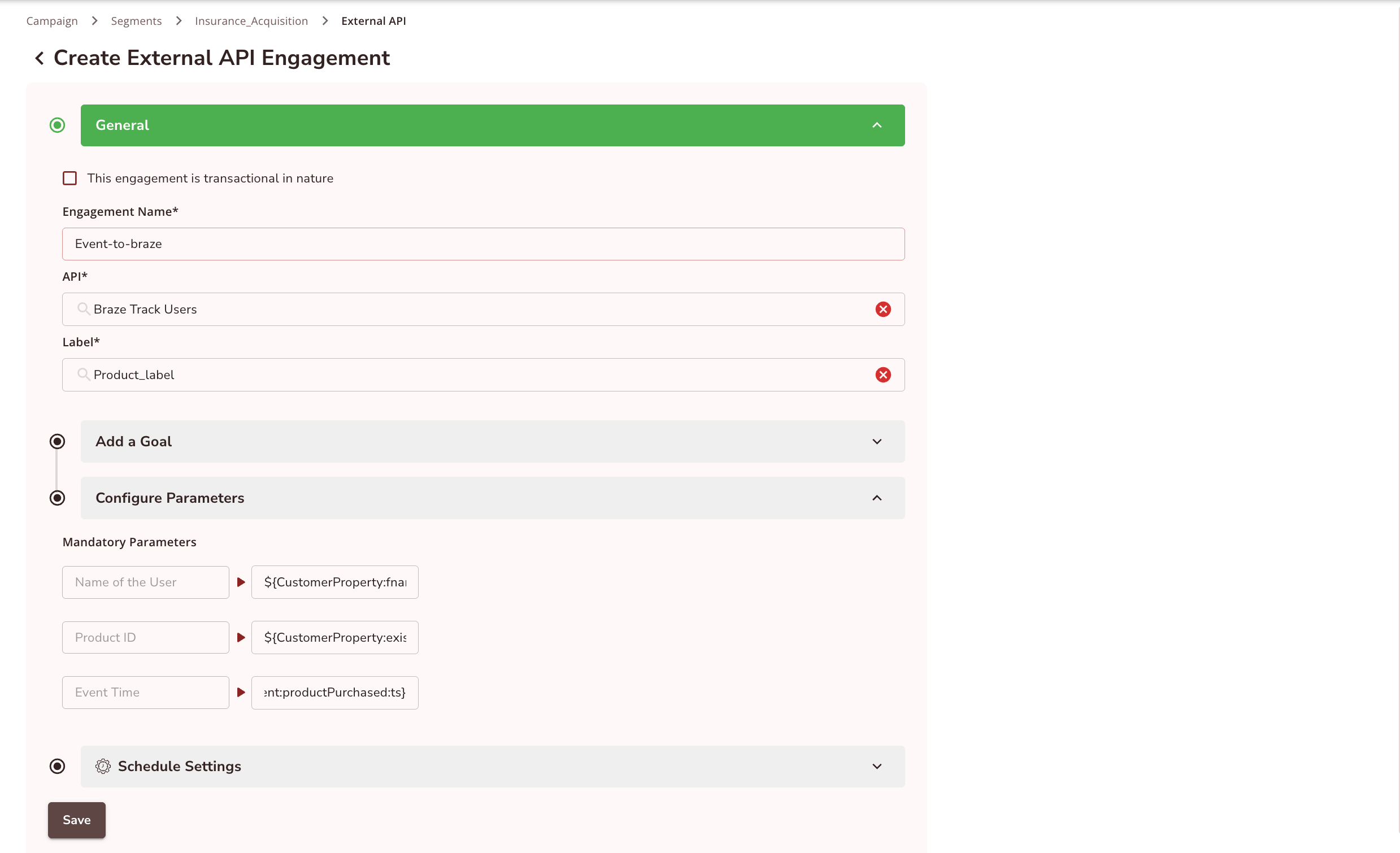 Crear una interacción para enviar datos de usuario a Braze