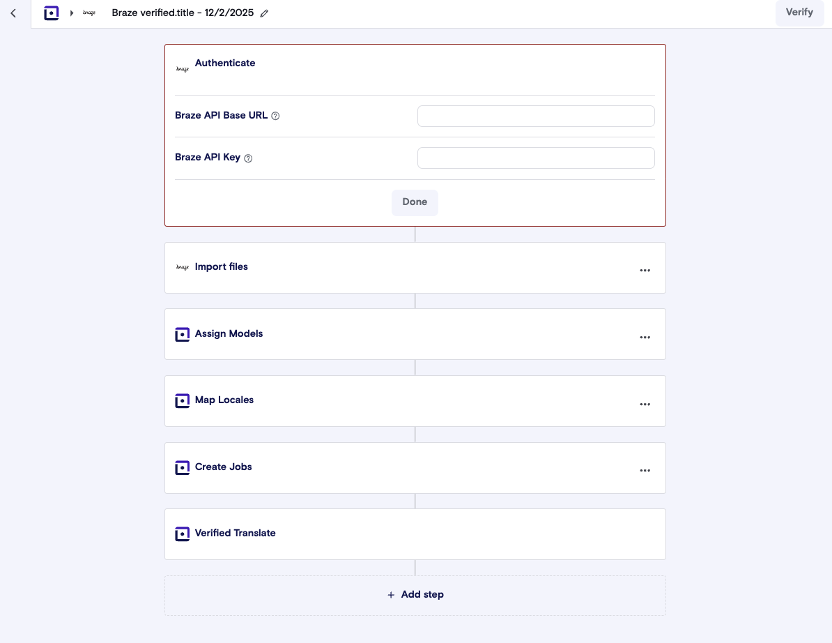 Completa las credenciales de la API.
