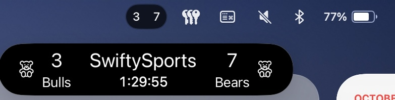 Captura de pantalla de la barra de menú de MacOS mostrando una actividad en vivo como alerta.