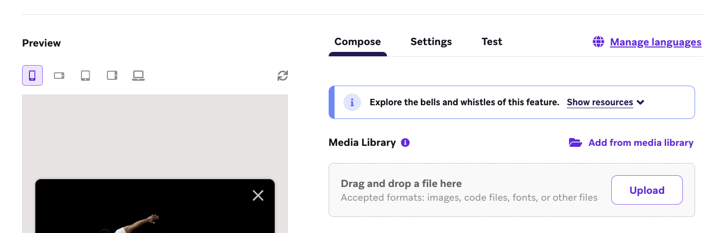 Configuración multilingüe para mensajes HTML dentro de la aplicación.