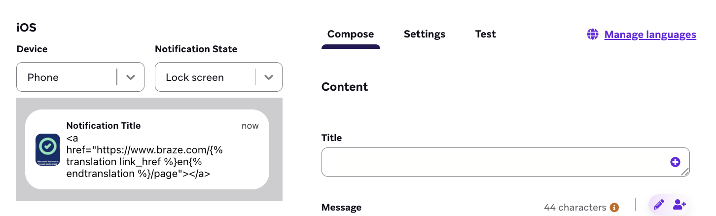 Configuración multilingüe para push.