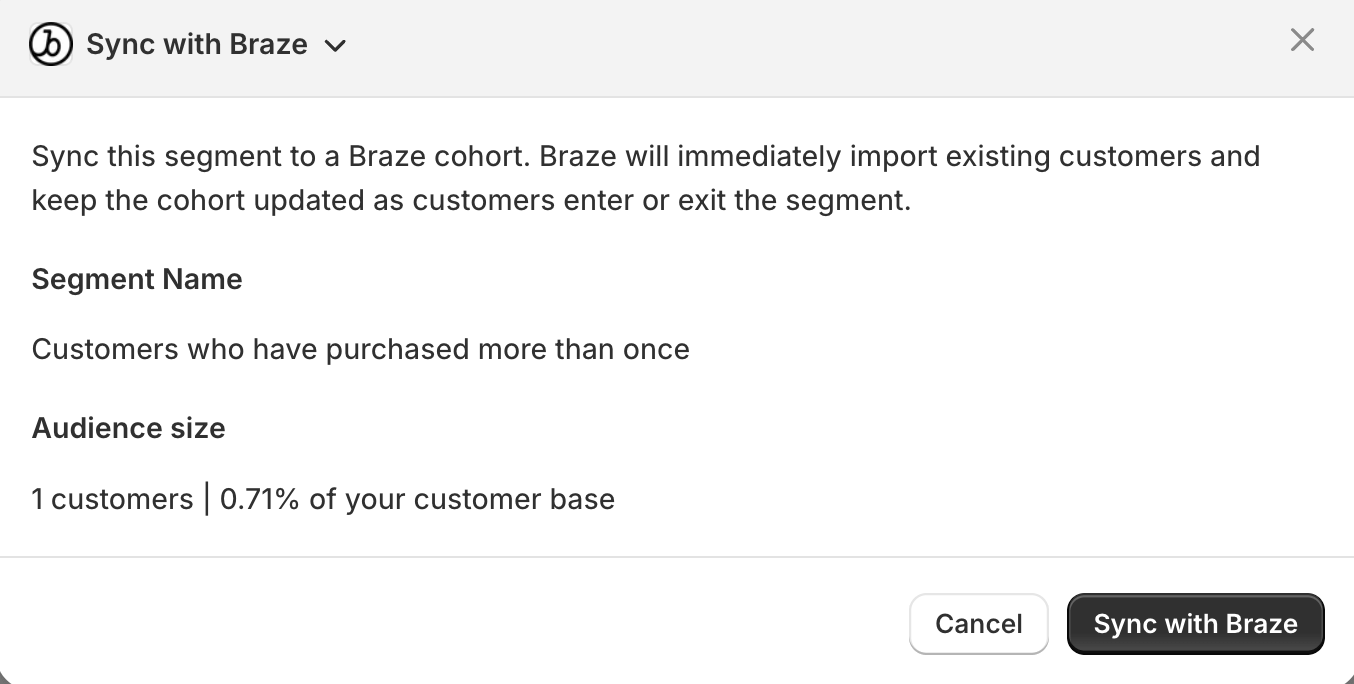 Modal con un botón para sincronizar con Braze.