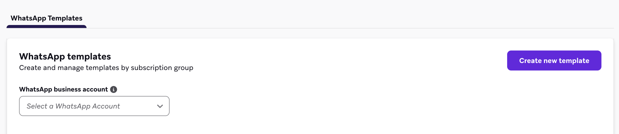 Página de plantillas de WhatsApp con botón para crear una nueva plantilla.