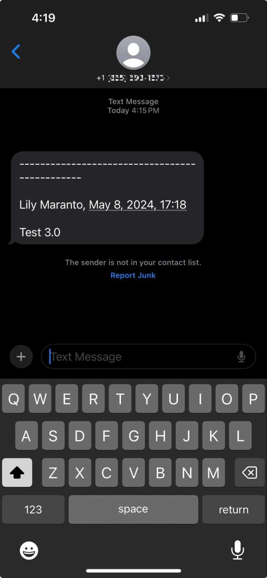 Un SMS de ejemplo sin formato.