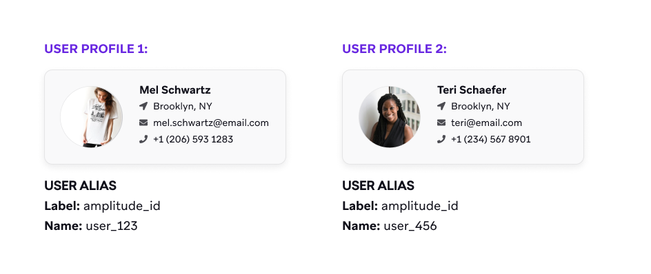 Dos perfiles de usuario diferentes para usuarios distintos con la misma etiqueta de alias de usuario pero diferentes nombres de alias.