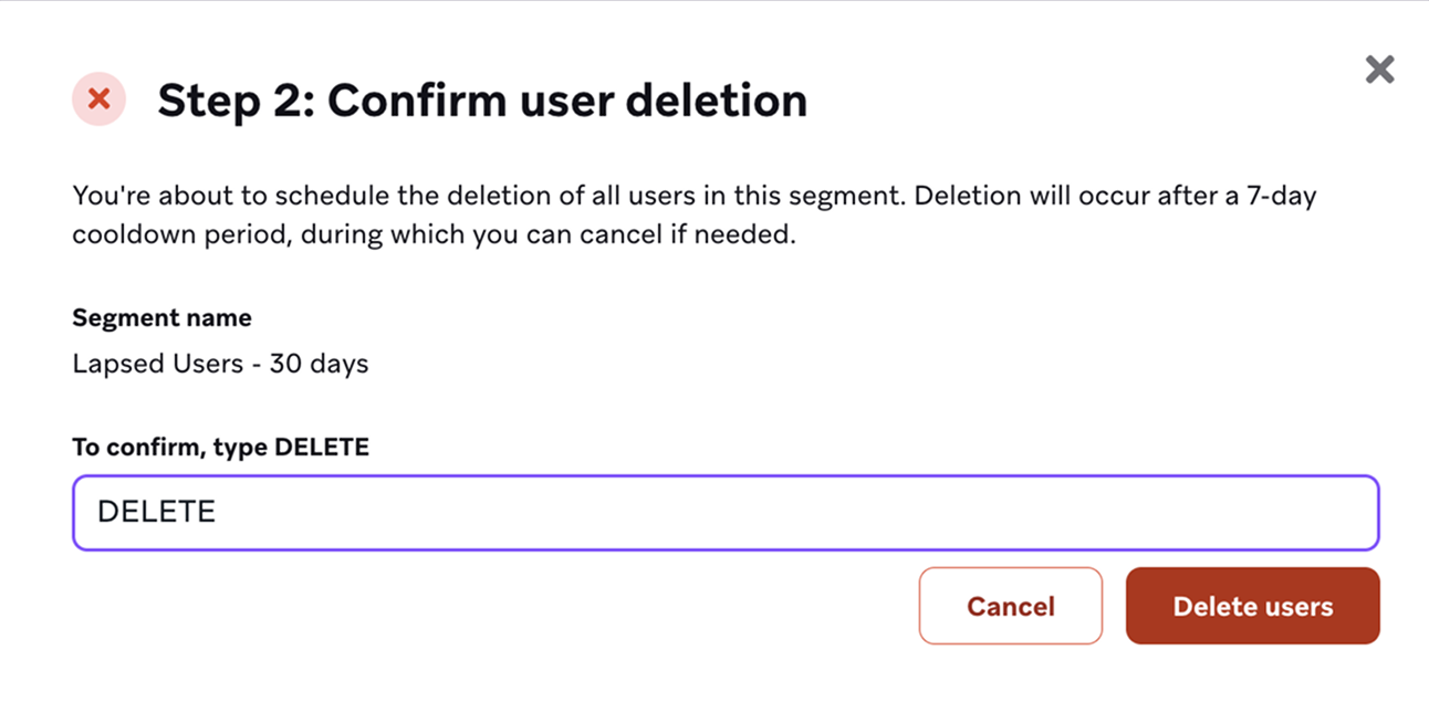La page de confirmation avec « DELETE » saisi dans la case de confirmation.