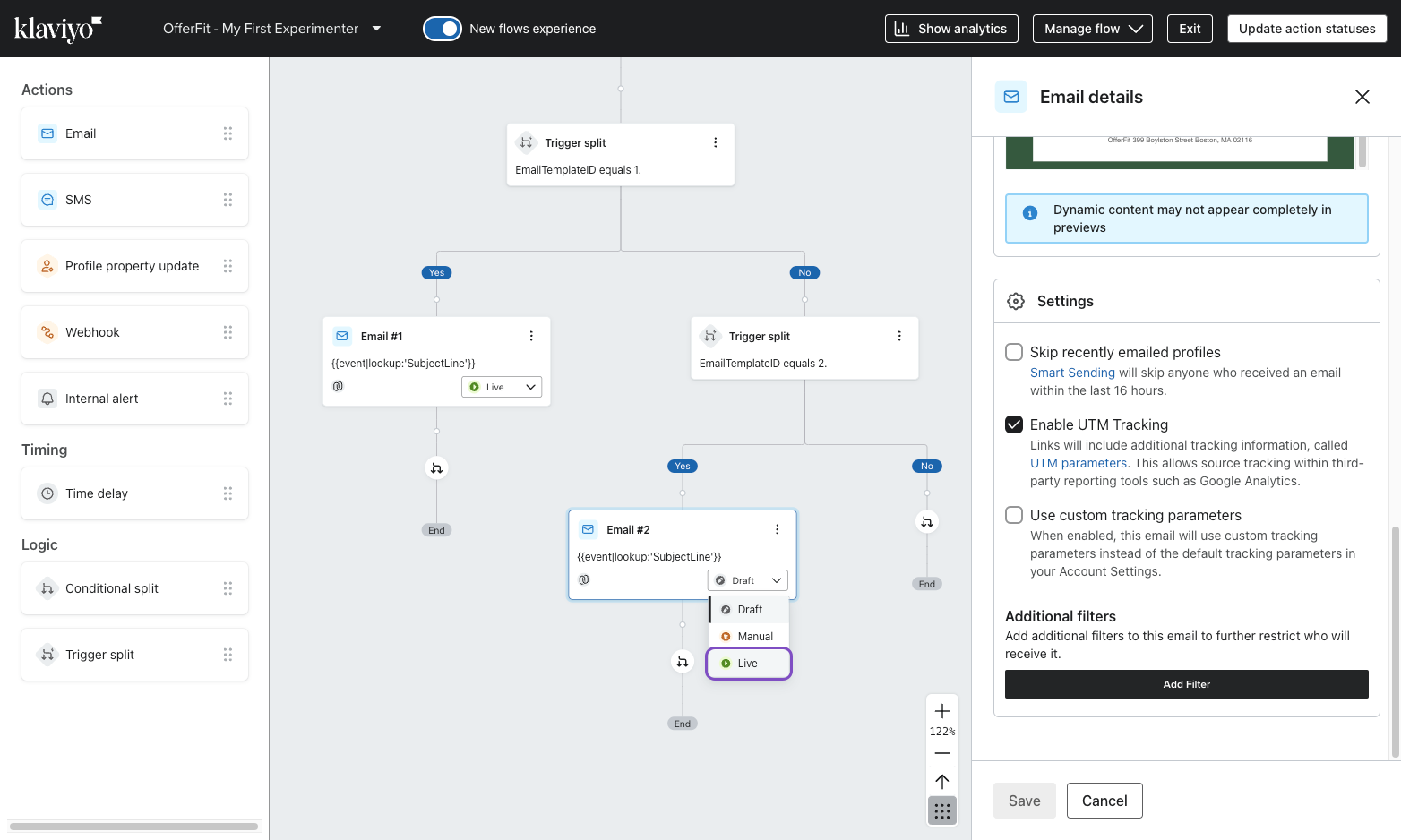 L'option permettant de mettre à jour le statut du nœud en ligne/en production/instantané.
