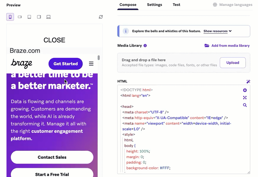 Interaction avec l’aperçu HTML en faisant défiler les pages.