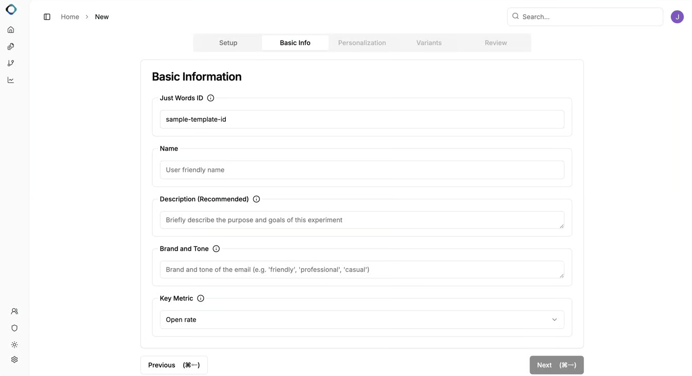 La plateforme de création de modèles Just Words.
