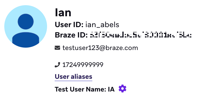 Profil utilisateur d'un utilisateur test avec un numéro de téléphone dans un format non modifié.