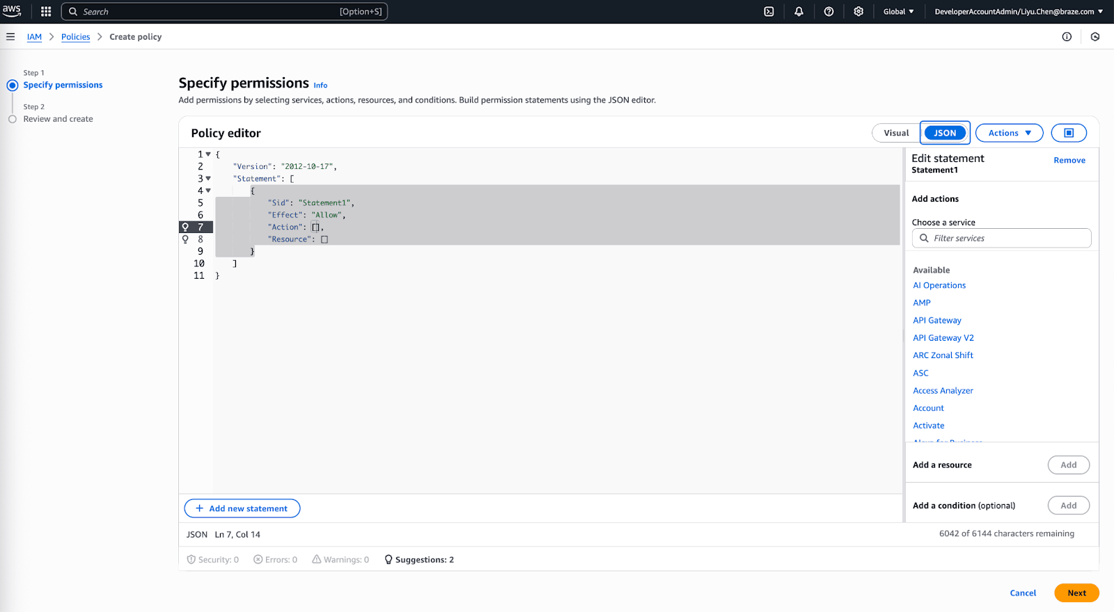 Une page qui vous permet de consulter votre politique et, si vous le souhaitez, d'ajouter des autorisations.