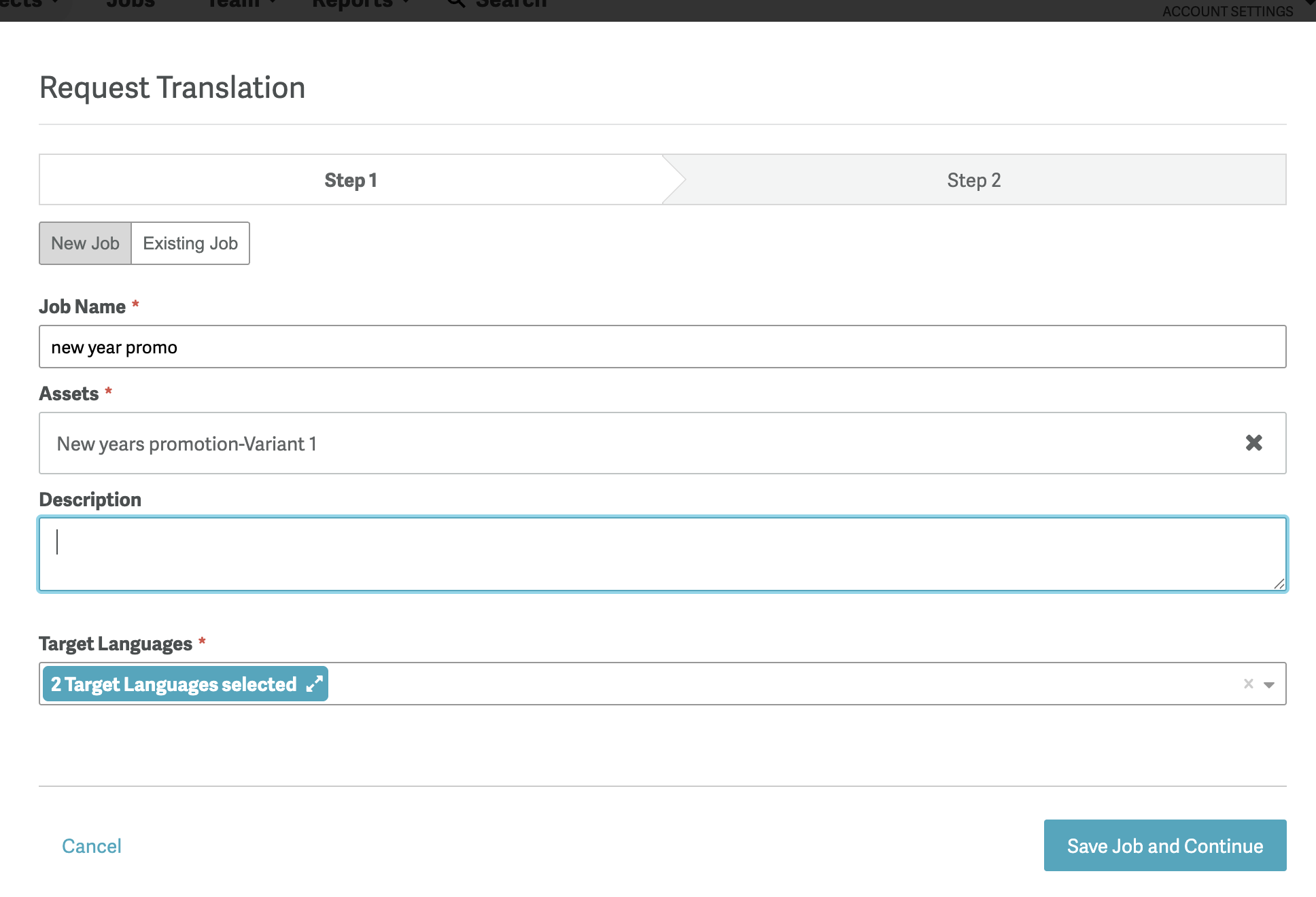 Créez un nouveau travail pour la traduction.