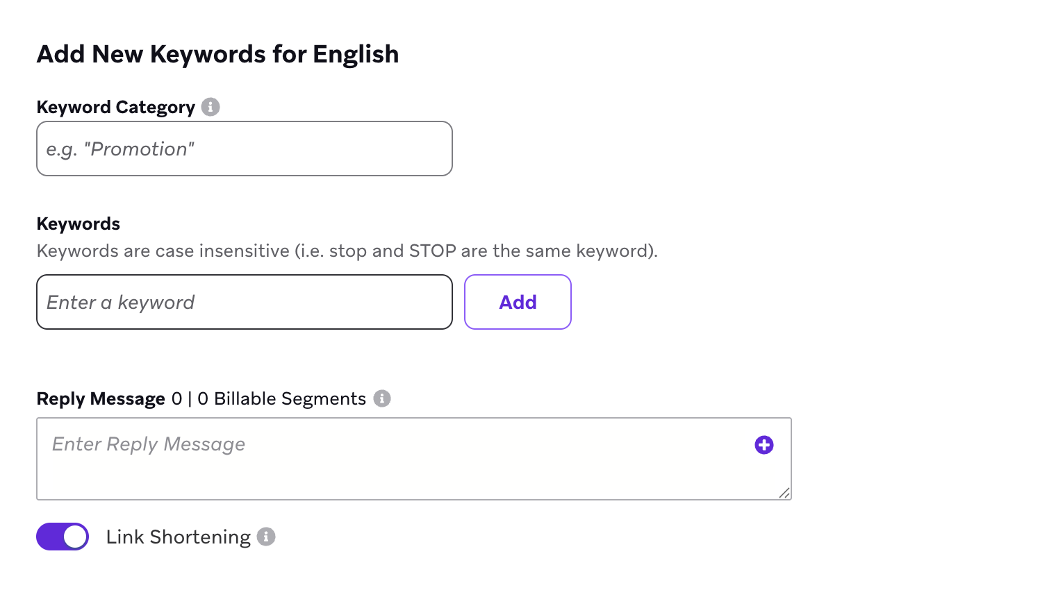 Champs pour ajouter de nouveaux mots-clés.