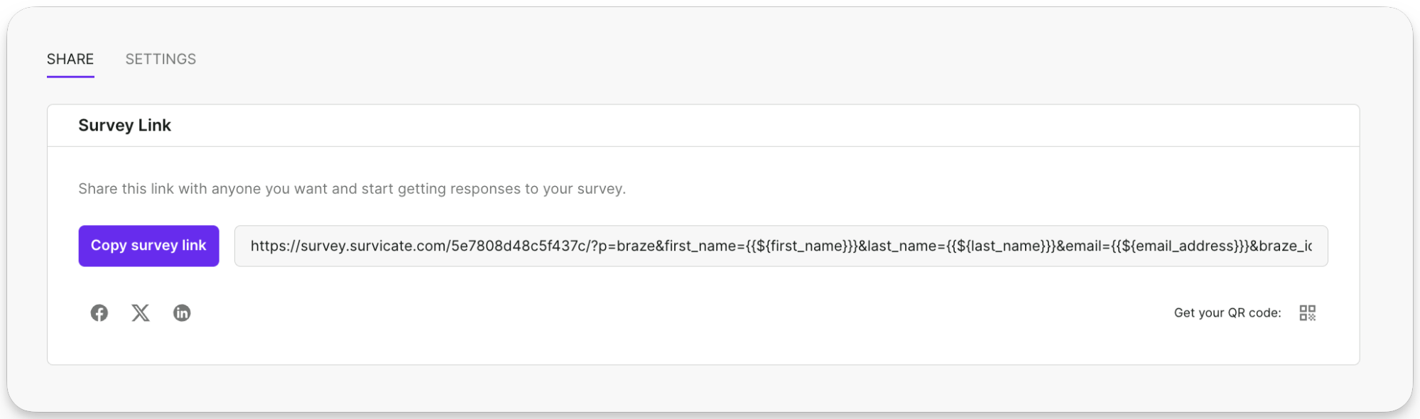 Créez un lien vers votre enquête à l'aide du bouton Copier le lien de l'enquête.