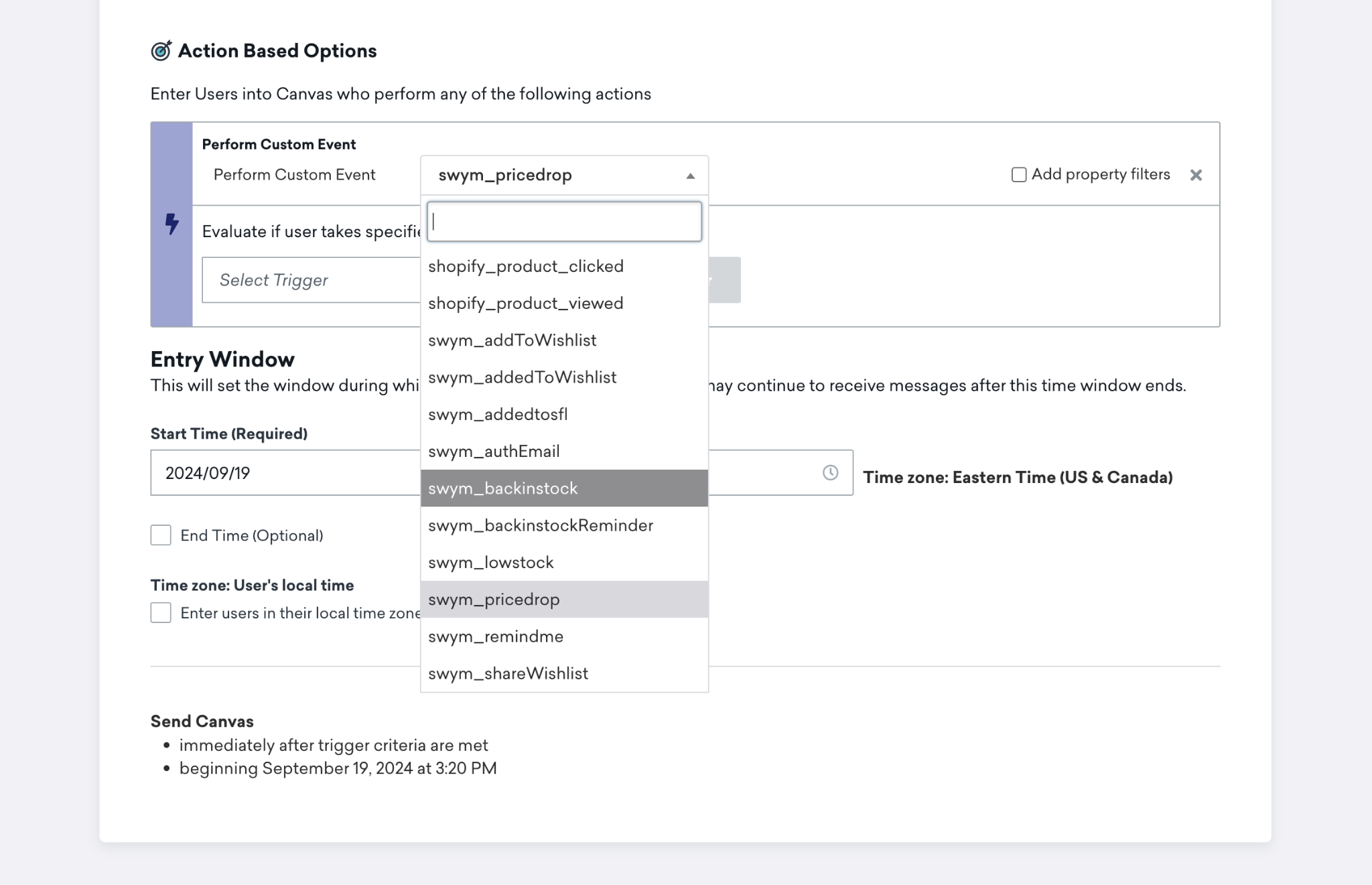 Un événement basé sur l'action.