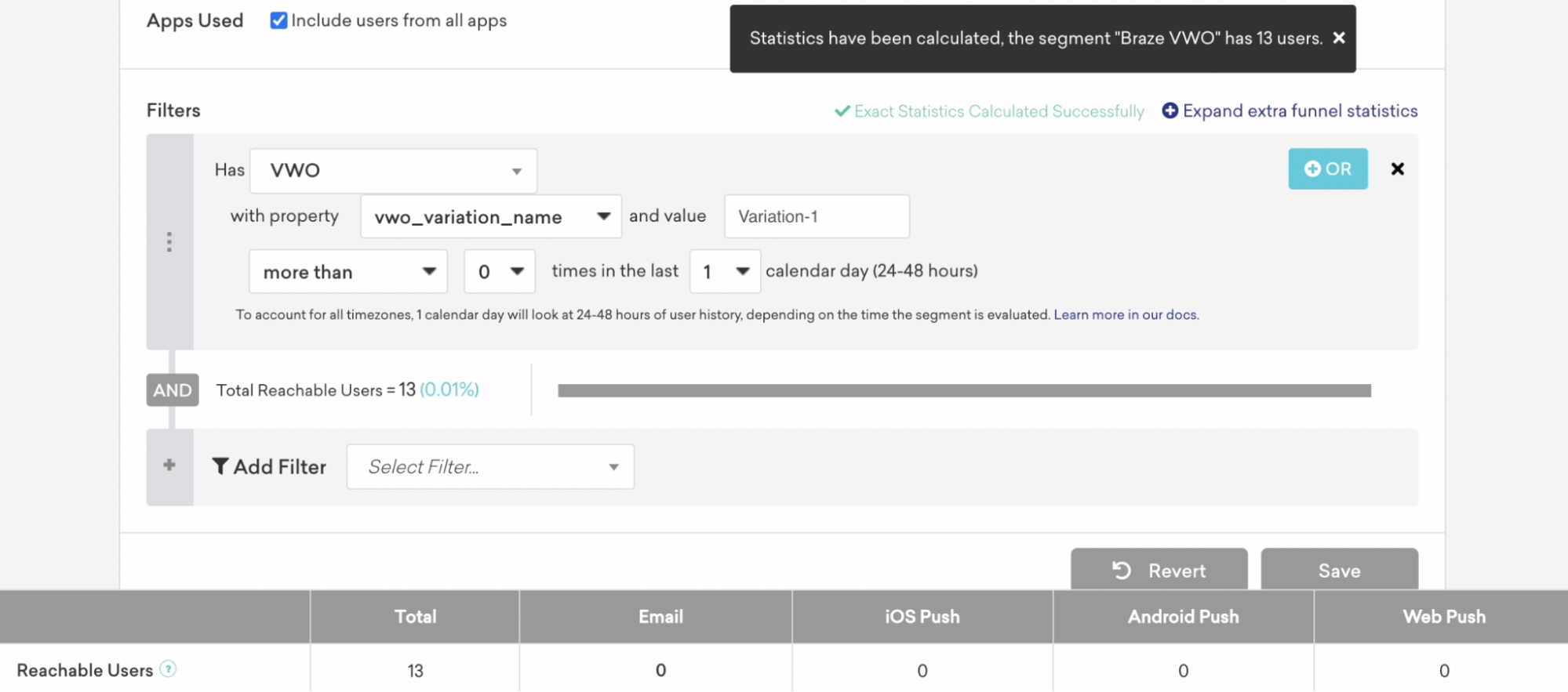 Statistiques sur les segments de Braze