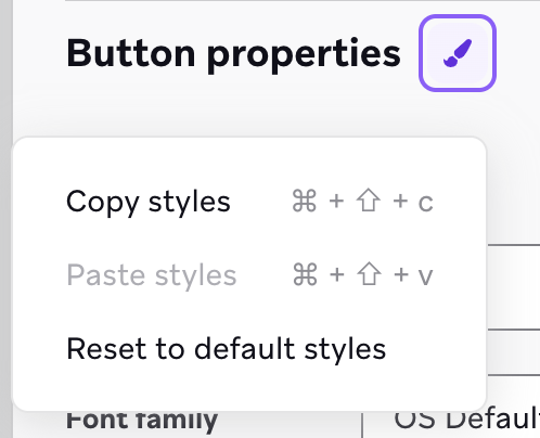 Menu déroulant avec possibilité de copier les styles.