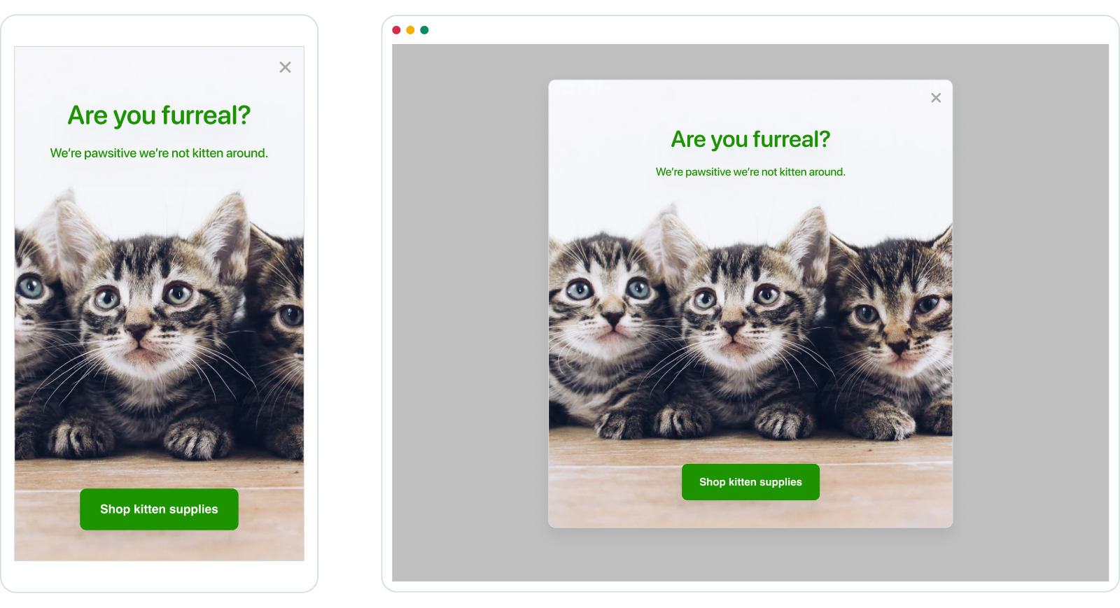 Exemple d'envoi de messages in-app en plein écran.