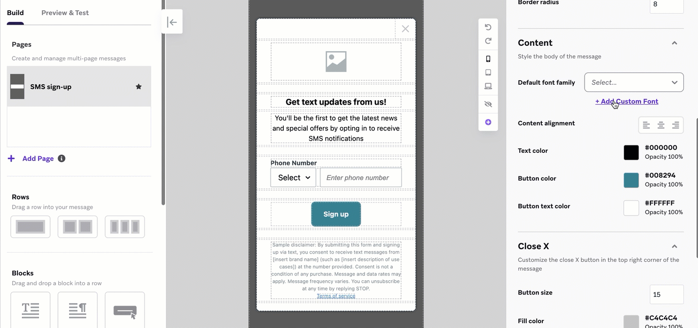 Flux de travail pour le téléchargement et la sélection d'une police personnalisée.