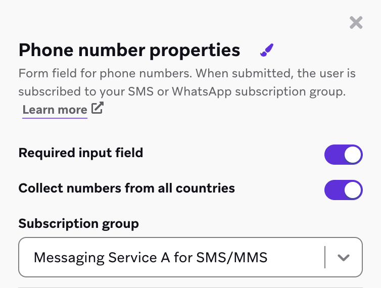 Liste déroulante des groupes d'abonnement avec un groupe d'abonnement sélectionné.