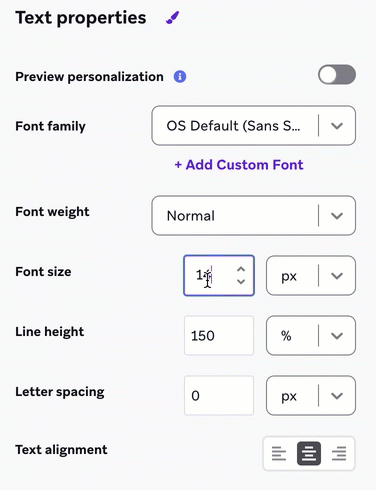 Point orange qui rétablit la taille par défaut d'un texte.