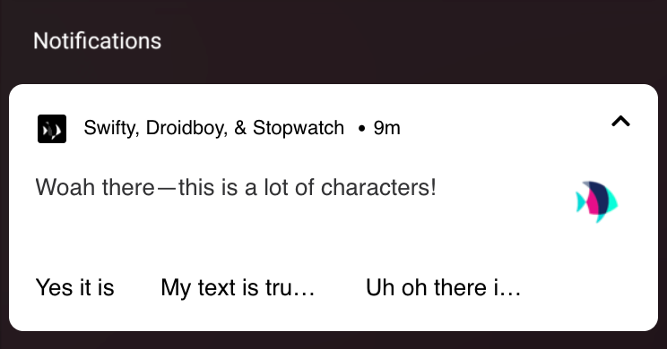 Boutons d'action push Android avec texte tronqué.